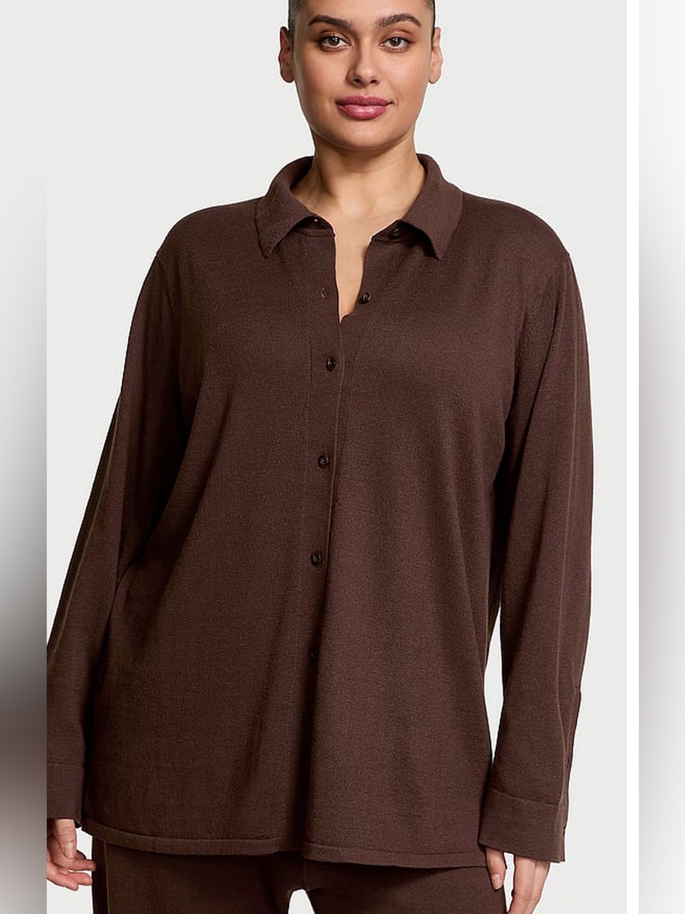 💙 NWT Victoria’s Secret Brown Button Up Collared Sweater - Medium (01534)